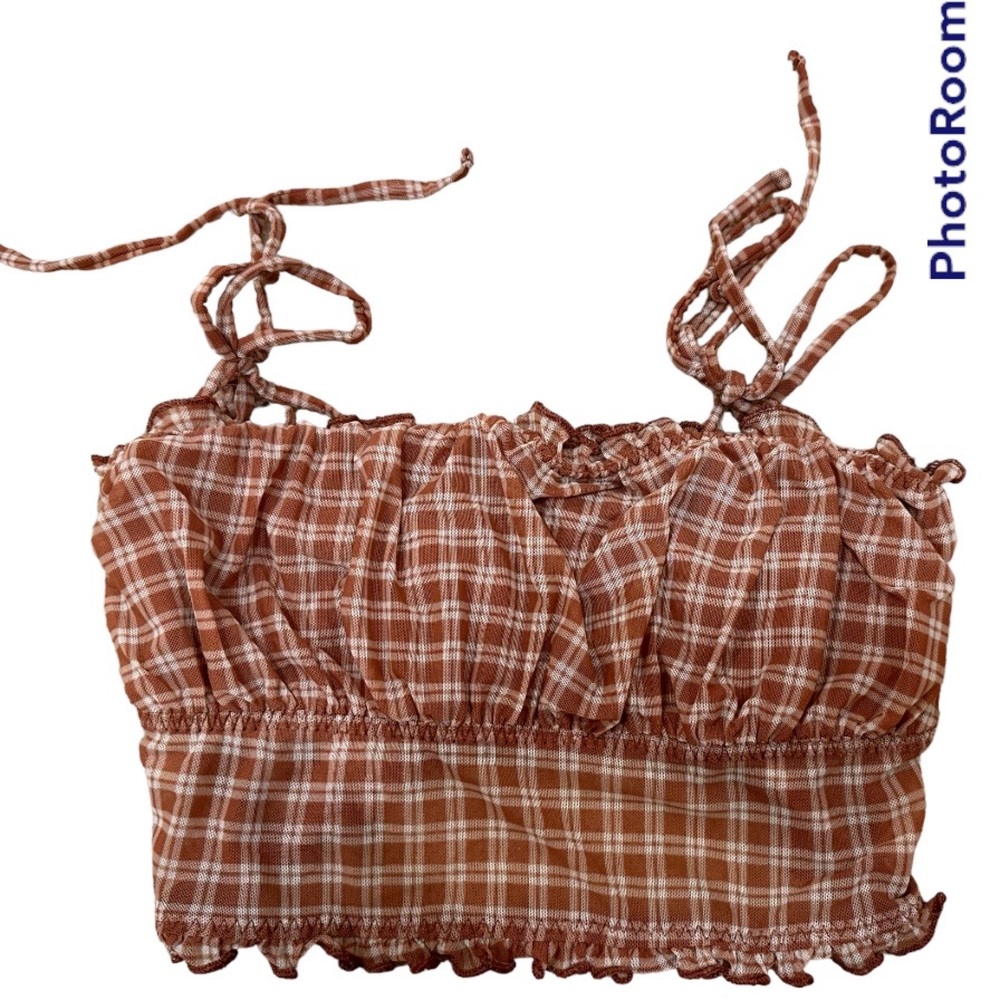Hollister Plaid brown tank/ brallette women's small mesh summer